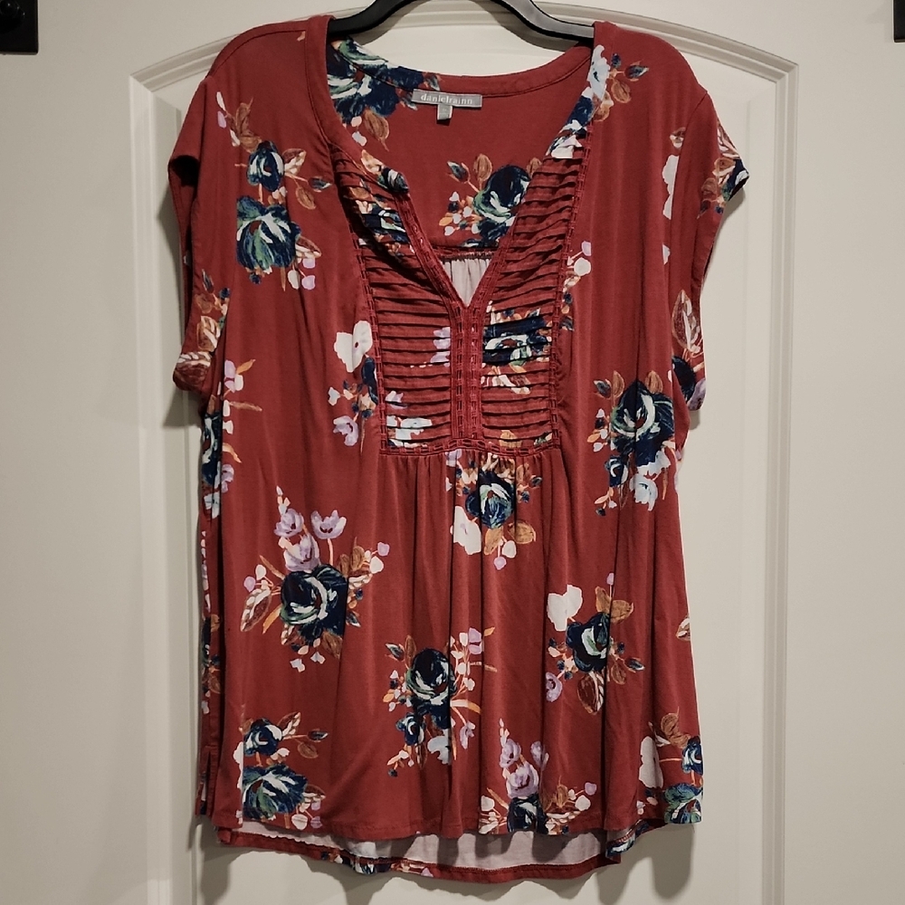 Daniel Rainn Brown Short Sleeve Ruched Blouse